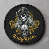 Lady Rider Skull & Gold Roses Printed Motorcycle Patch